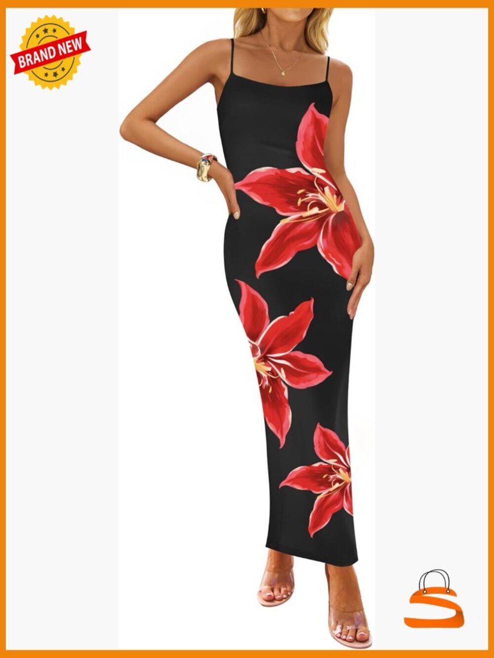 Bodycon Maxi Dress Floral Spaghetti Strap Square Neck Sleeveless Boho Beach
